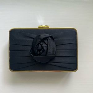 Boutique Black Satin with Gold Accent Clutch